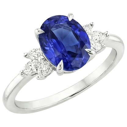 Natural Real ( Not Lab Grown )  Oval Solitaire Blue Sapphire Ring With Pear Side Stones 4.50 Carats