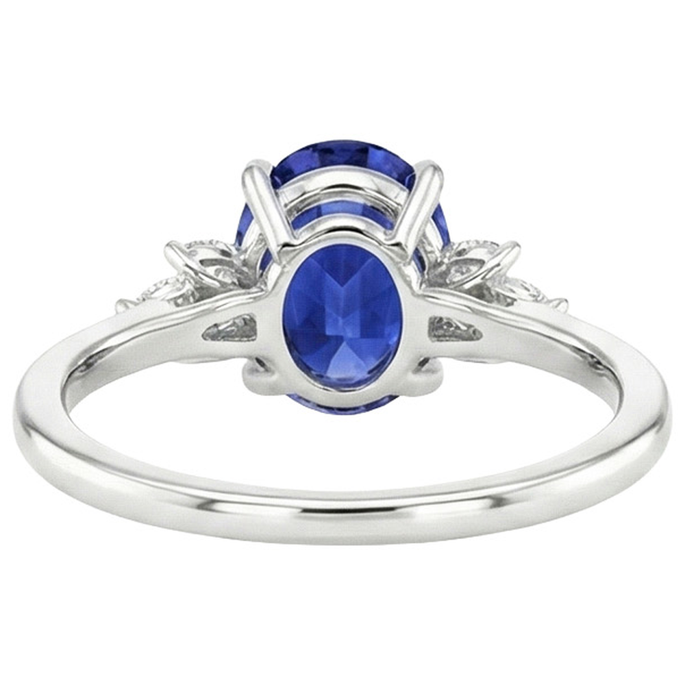 Natural Real ( Not Lab Grown )  Oval Solitaire Blue Sapphire Ring With Pear Side Stones 4.50 Carats