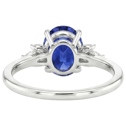 Natural Real ( Not Lab Grown )  Oval Solitaire Blue Sapphire Ring With Pear Side Stones 4.50 Carats