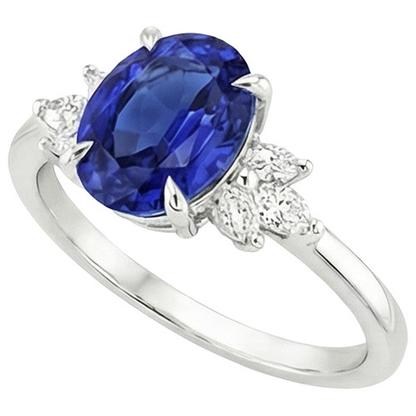 Natural Real ( Not Lab Grown )  Oval Solitaire Blue Sapphire Ring With Pear Side Stones 4.50 Carats