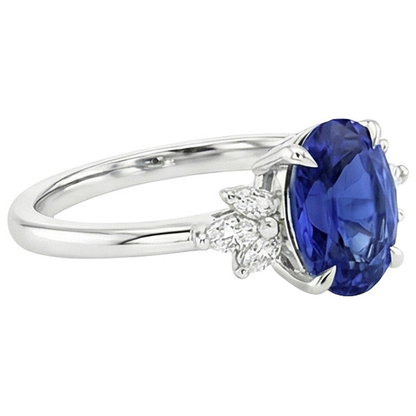 Natural Real ( Not Lab Grown )  Oval Solitaire Blue Sapphire Ring With Pear Side Stones 4.50 Carats