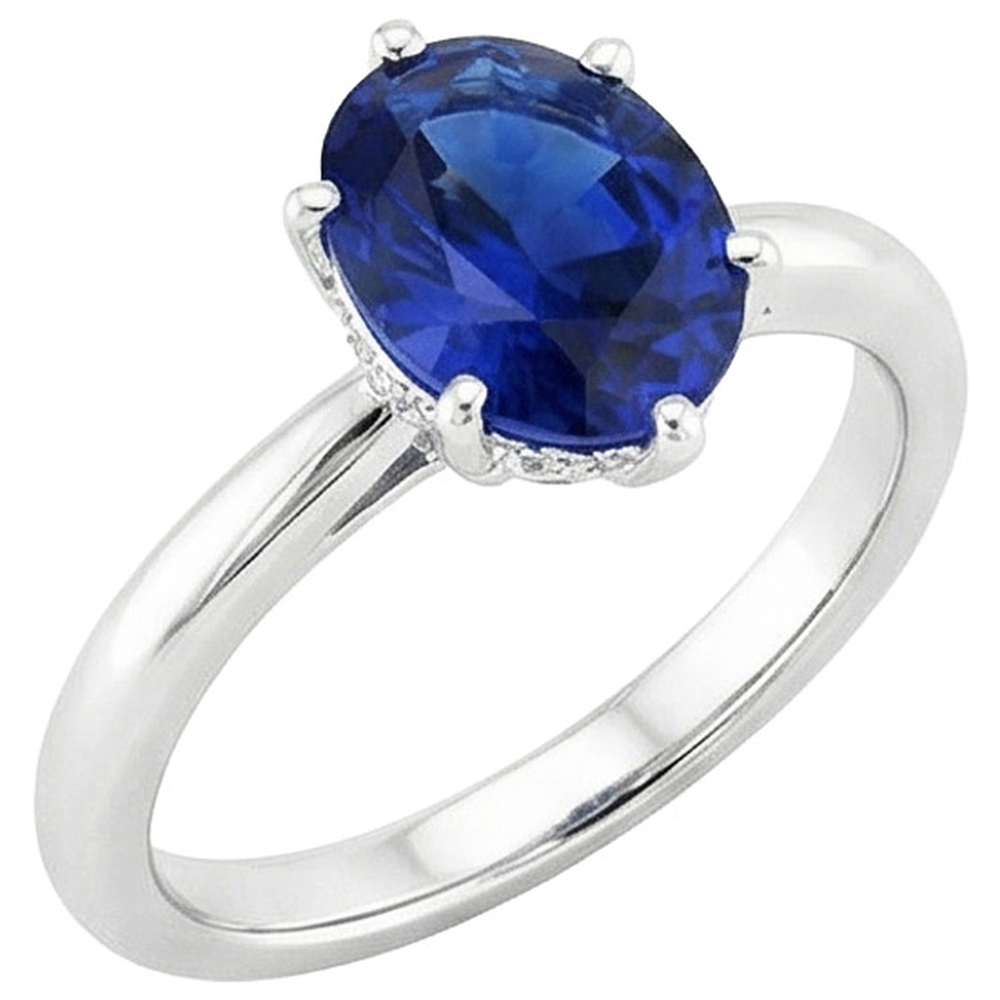 Natural Real ( Not Lab Grown )  Oval Solitaire Ring Ceylon Sapphire 2.50 Carats White Gold Prong Set