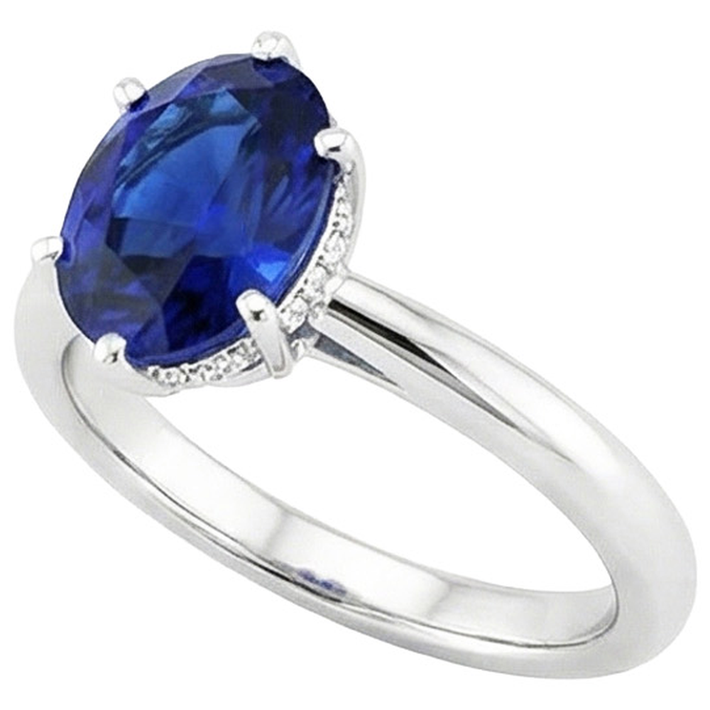 Natural Real ( Not Lab Grown )  Oval Solitaire Ring Ceylon Sapphire 2.50 Carats White Gold Prong Set