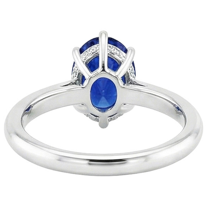 Natural Real ( Not Lab Grown )  Oval Solitaire Ring Ceylon Sapphire 2.50 Carats White Gold Prong Set