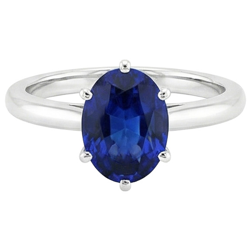 Natural Real ( Not Lab Grown )  Oval Solitaire Ring Ceylon Sapphire 2.50 Carats White Gold Prong Set