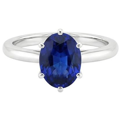 Natural Real ( Not Lab Grown )  Oval Solitaire Ring Ceylon Sapphire 2.50 Carats White Gold Prong Set