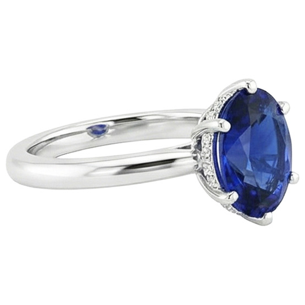 Natural Real ( Not Lab Grown )  Oval Solitaire Ring Ceylon Sapphire 2.50 Carats White Gold Prong Set