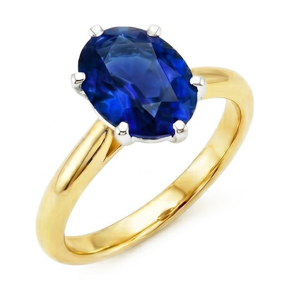 Natural Real ( Not Lab Grown )  Oval Solitaire Ring Sri Lankan Sapphire Two Tone 2 Carats Thick Shank