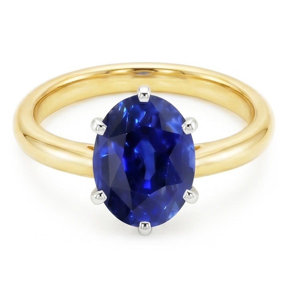 Natural Real ( Not Lab Grown )  Oval Solitaire Ring Sri Lankan Sapphire Two Tone 2 Carats Thick Shank