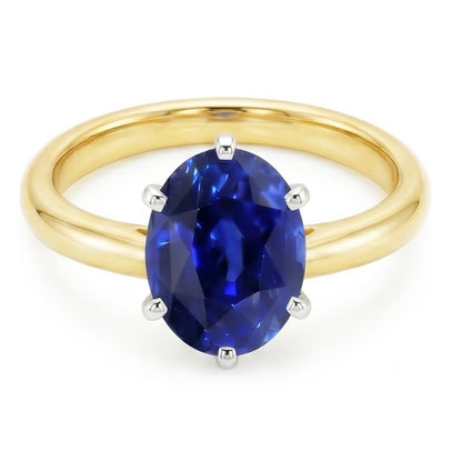 Natural Real ( Not Lab Grown )  Oval Solitaire Ring Sri Lankan Sapphire Two Tone 2 Carats Thick Shank