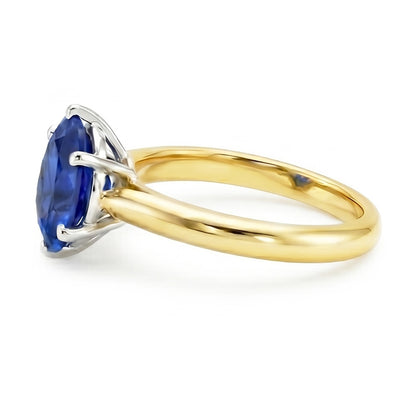 Natural Real ( Not Lab Grown )  Oval Solitaire Ring Sri Lankan Sapphire Two Tone 2 Carats Thick Shank