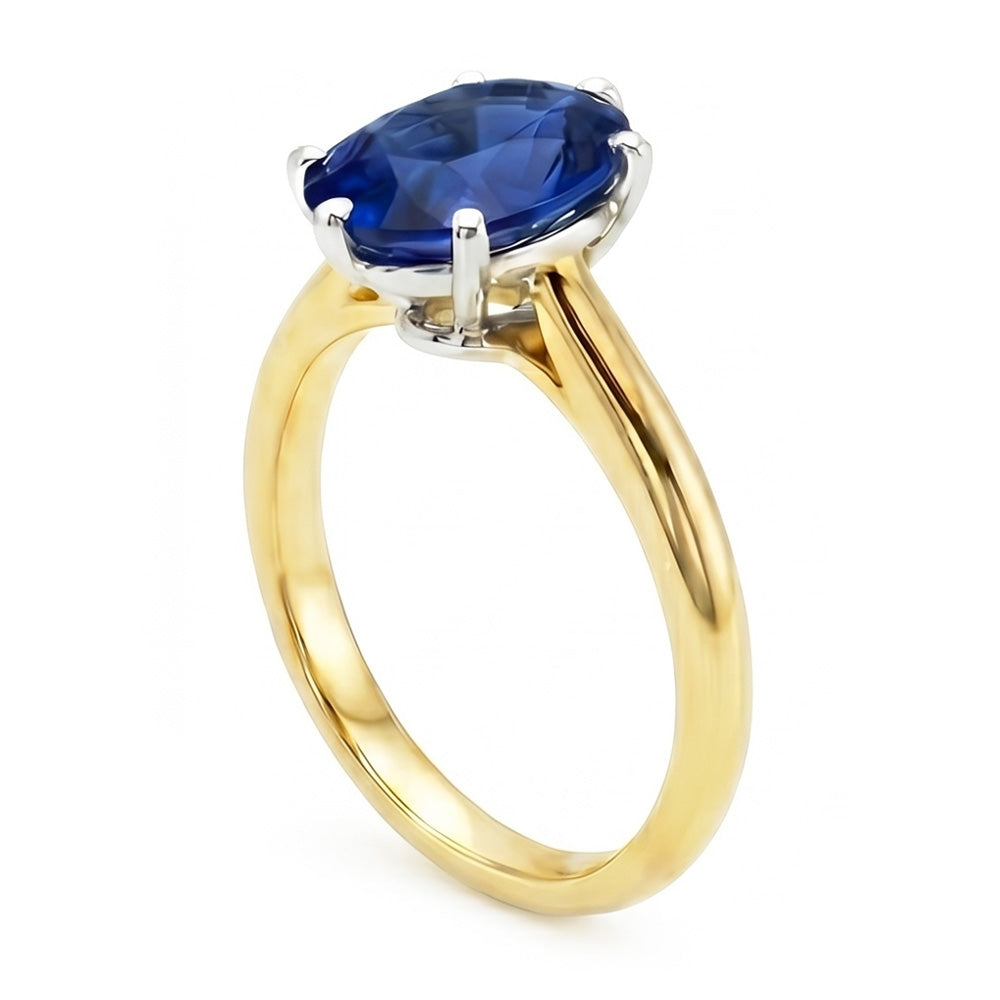 Natural Real ( Not Lab Grown )  Oval Solitaire Ring Sri Lankan Sapphire Two Tone 2 Carats Thick Shank