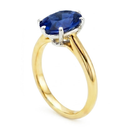 Natural Real ( Not Lab Grown )  Oval Solitaire Ring Sri Lankan Sapphire Two Tone 2 Carats Thick Shank