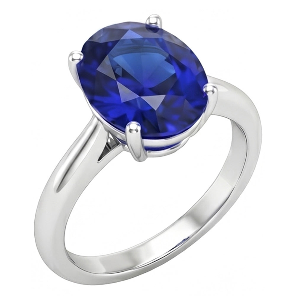 Natural Real ( Not Lab Grown )  Oval Sri Lanka Sapphire Solitaire Ring White Gold 14K 3.30 Carats