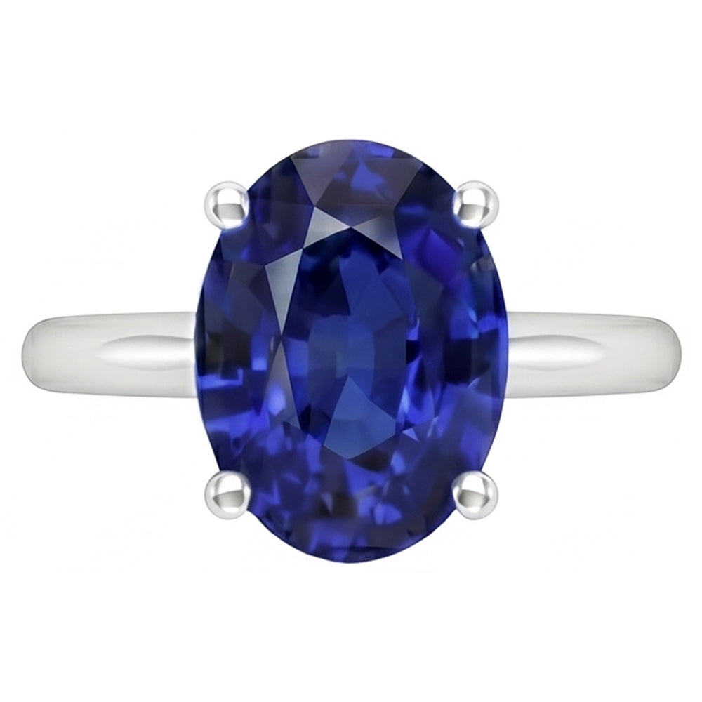 Natural Real ( Not Lab Grown )  Oval Sri Lanka Sapphire Solitaire Ring White Gold 14K 3.30 Carats