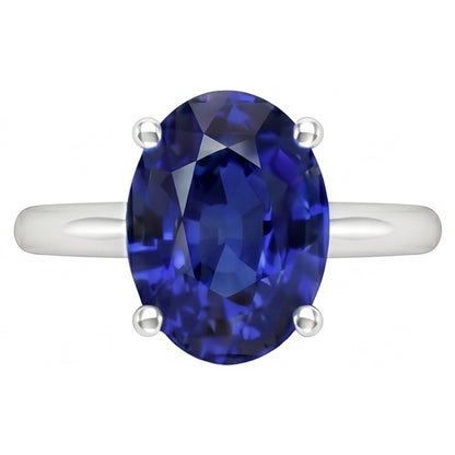 Natural Real ( Not Lab Grown )  Oval Sri Lanka Sapphire Solitaire Ring White Gold 14K 3.30 Carats