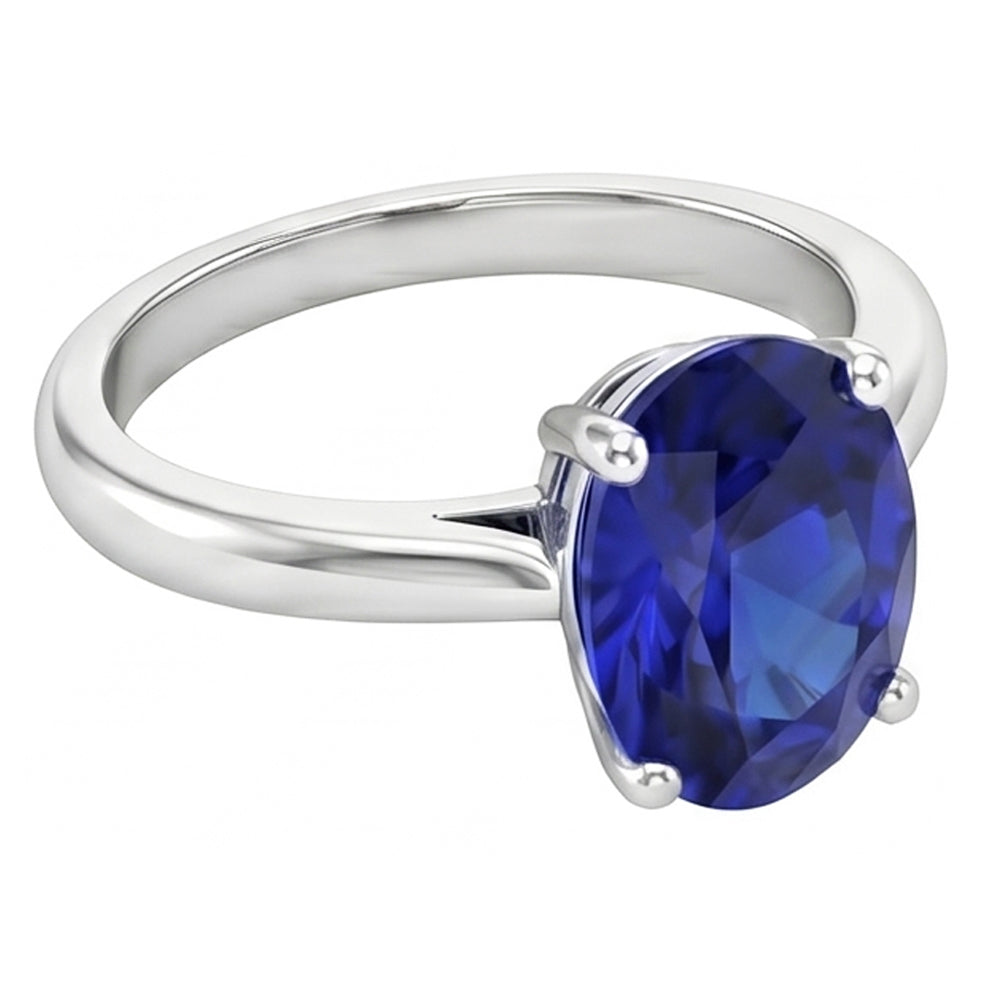 Natural Real ( Not Lab Grown )  Oval Sri Lanka Sapphire Solitaire Ring White Gold 14K 3.30 Carats