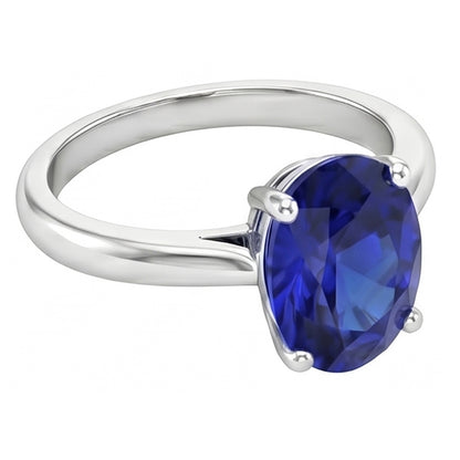 Natural Real ( Not Lab Grown )  Oval Sri Lanka Sapphire Solitaire Ring White Gold 14K 3.30 Carats