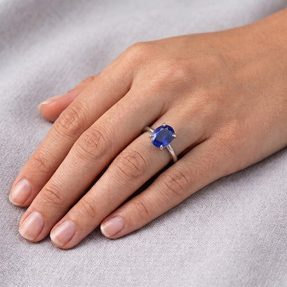 Natural Real ( Not Lab Grown )  Oval Sri Lanka Sapphire Solitaire Ring White Gold 14K 3.30 Carats