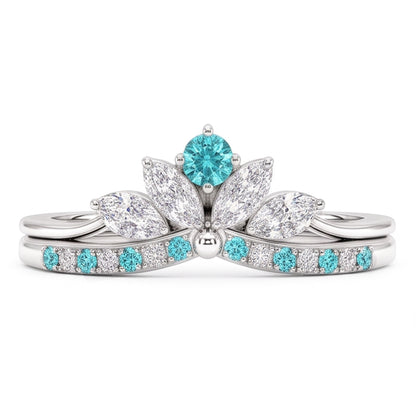 Natural Real ( Not Lab Grown )  Paraiba Tourmaline & Diamond Crown Band Set