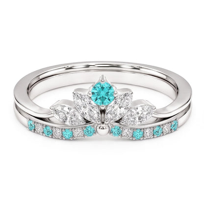 Natural Real ( Not Lab Grown )  Paraiba Tourmaline & Diamond Crown Band Set