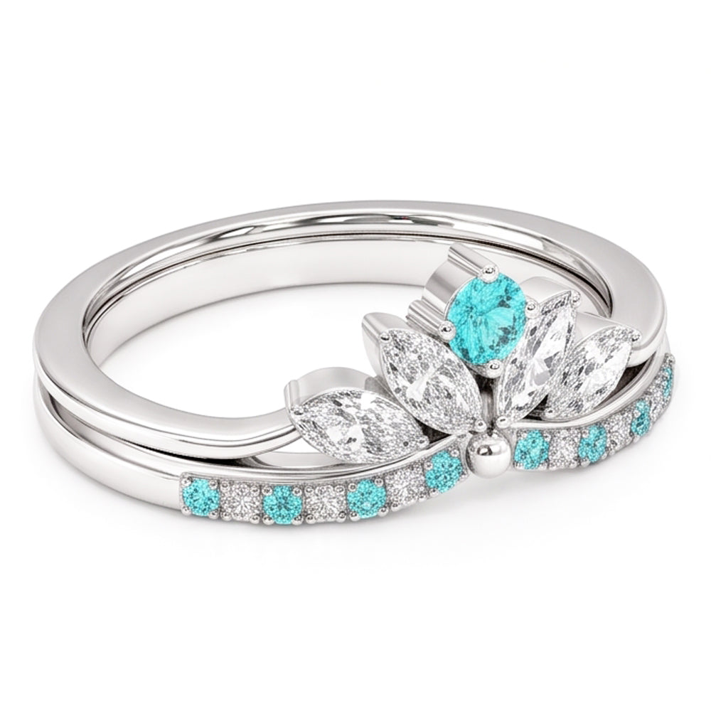 Natural Real ( Not Lab Grown )  Paraiba Tourmaline & Diamond Crown Band Set