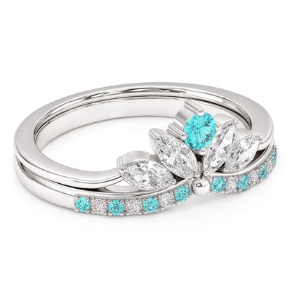Natural Real ( Not Lab Grown )  Paraiba Tourmaline & Diamond Crown Band Set