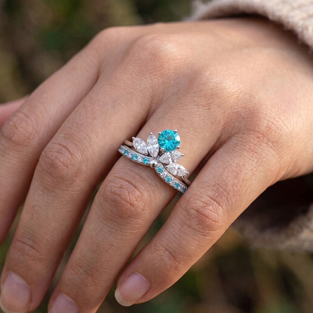Natural Real ( Not Lab Grown )  Paraiba Tourmaline & Diamond Crown Band Set