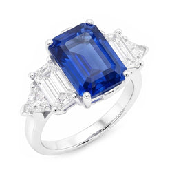 Natural Real ( Not Lab Grown )  Peacock Blue Emerald Cut Sapphire Ring