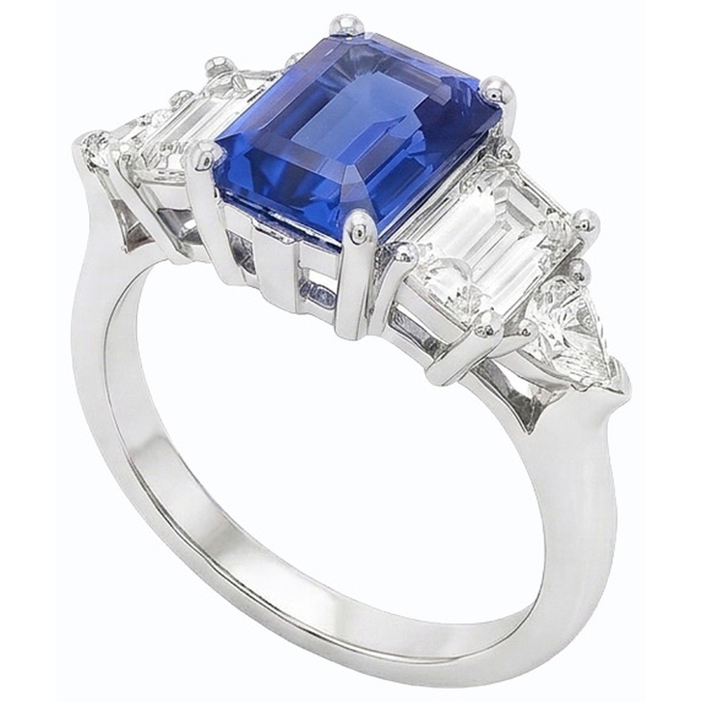 Natural Real ( Not Lab Grown )  Peacock Blue Emerald Cut Sapphire Ring