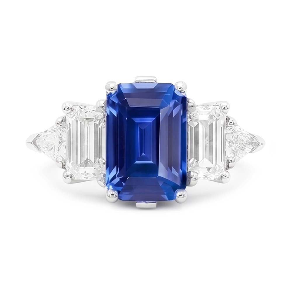 Natural Real ( Not Lab Grown )  Peacock Blue Emerald Cut Sapphire Ring