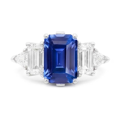 Natural Real ( Not Lab Grown )  Peacock Blue Emerald Cut Sapphire Ring