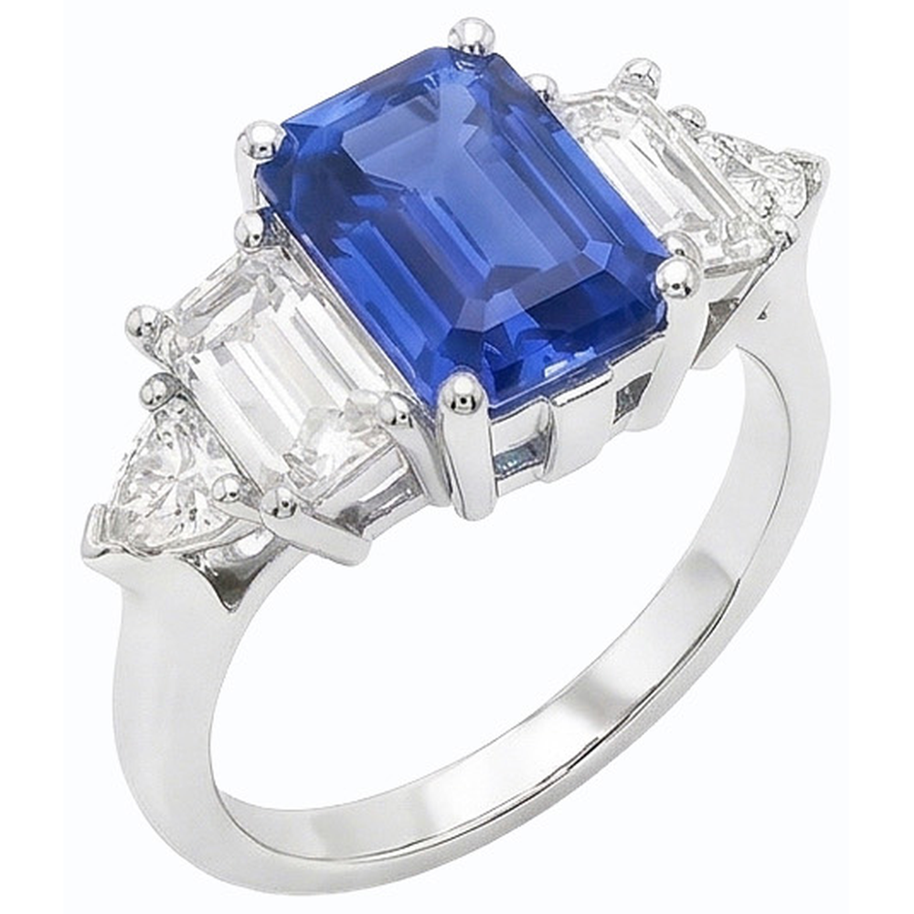 Natural Real ( Not Lab Grown )  Peacock Blue Emerald Cut Sapphire Ring