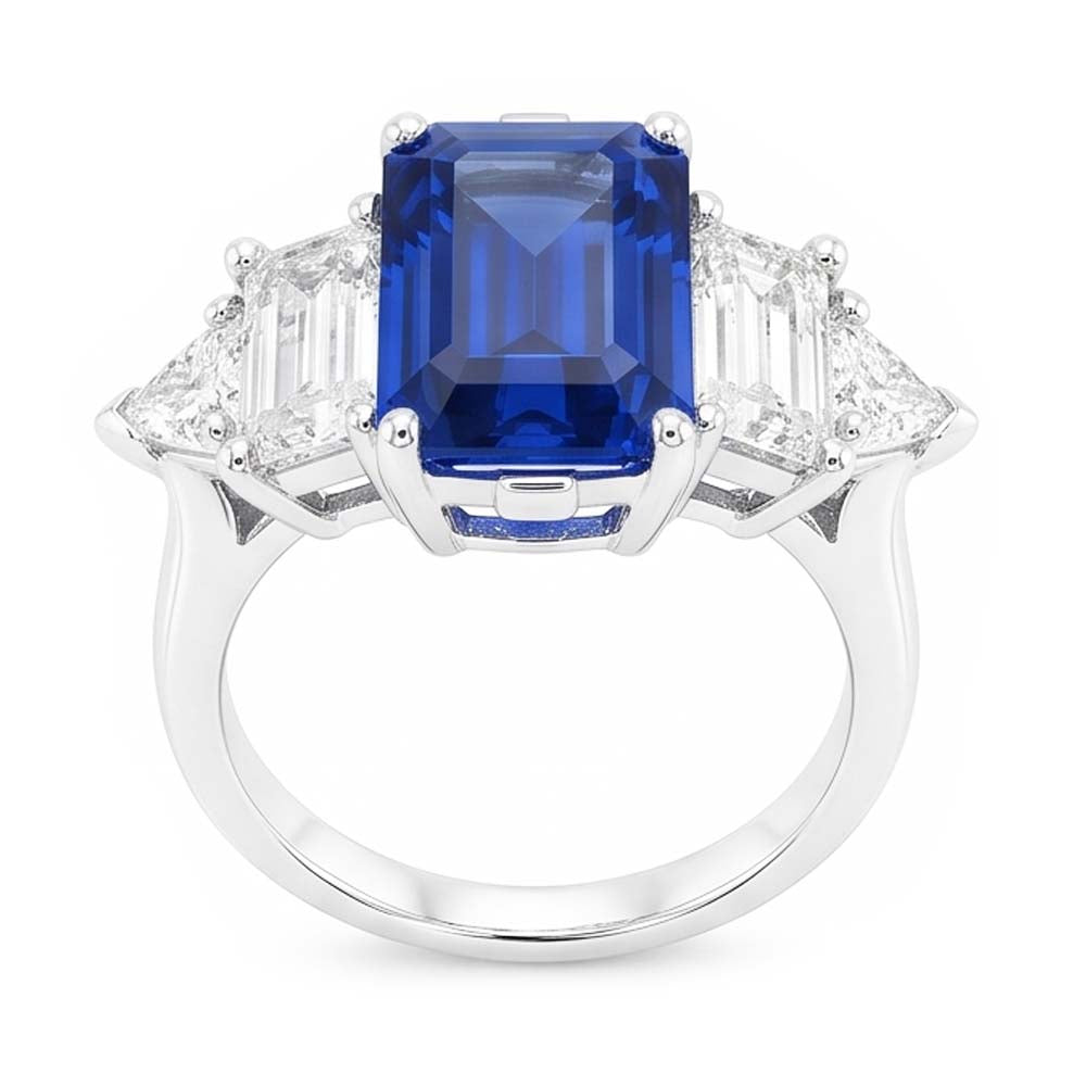 Natural Real ( Not Lab Grown )  Peacock Blue Emerald Cut Sapphire Ring