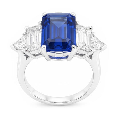 Natural Real ( Not Lab Grown )  Peacock Blue Emerald Cut Sapphire Ring