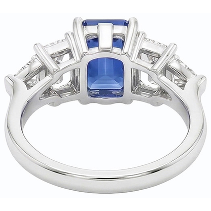 Natural Real ( Not Lab Grown )  Peacock Blue Emerald Cut Sapphire Ring