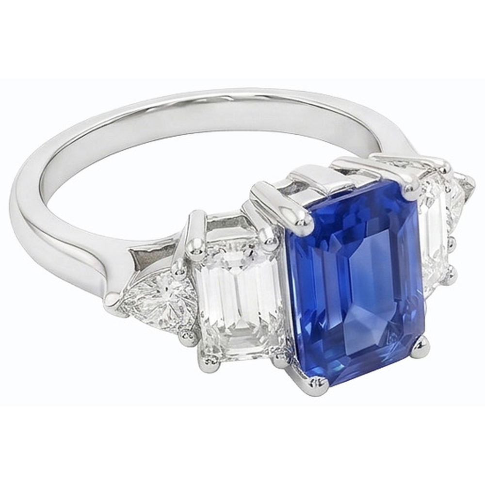 Natural Real ( Not Lab Grown )  Peacock Blue Emerald Cut Sapphire Ring