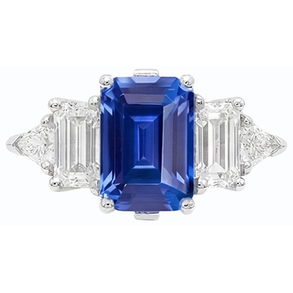 Natural Real ( Not Lab Grown )  Peacock Blue Emerald Cut Sapphire Ring