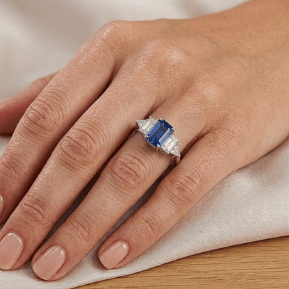 Natural Real ( Not Lab Grown )  Peacock Blue Emerald Cut Sapphire Ring