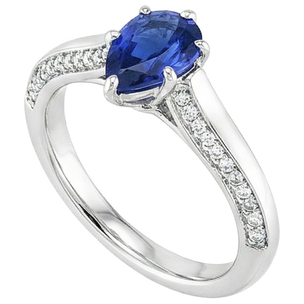 Natural Real ( Not Lab Grown )  Pear Blue Sapphire Engagement Ring Prong Set White Gold 4.50 Carats
