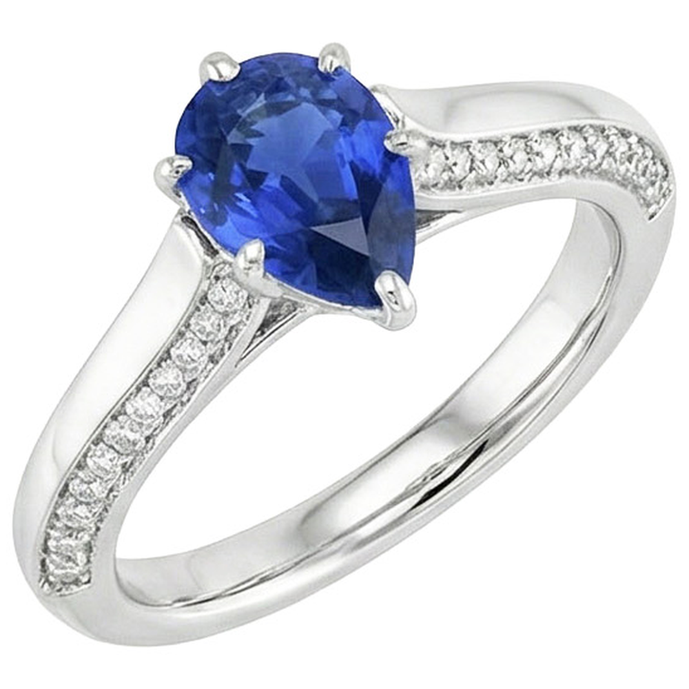 Natural Real ( Not Lab Grown )  Pear Blue Sapphire Engagement Ring Prong Set White Gold 4.50 Carats