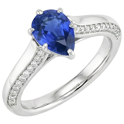 Natural Real ( Not Lab Grown )  Pear Blue Sapphire Engagement Ring Prong Set White Gold 4.50 Carats
