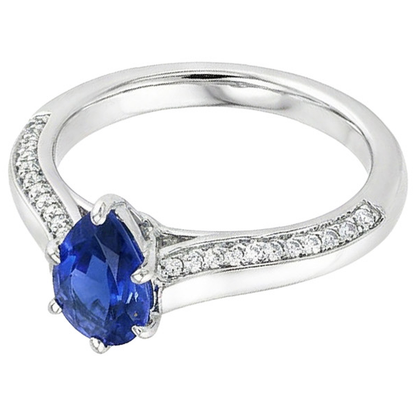 Natural Real ( Not Lab Grown )  Pear Blue Sapphire Engagement Ring Prong Set White Gold 4.50 Carats