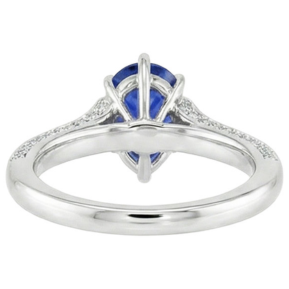 Natural Real ( Not Lab Grown )  Pear Blue Sapphire Engagement Ring Prong Set White Gold 4.50 Carats