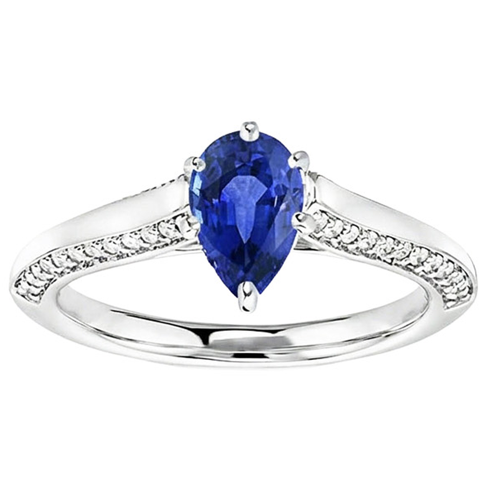 Natural Real ( Not Lab Grown )  Pear Blue Sapphire Engagement Ring Prong Set White Gold 4.50 Carats