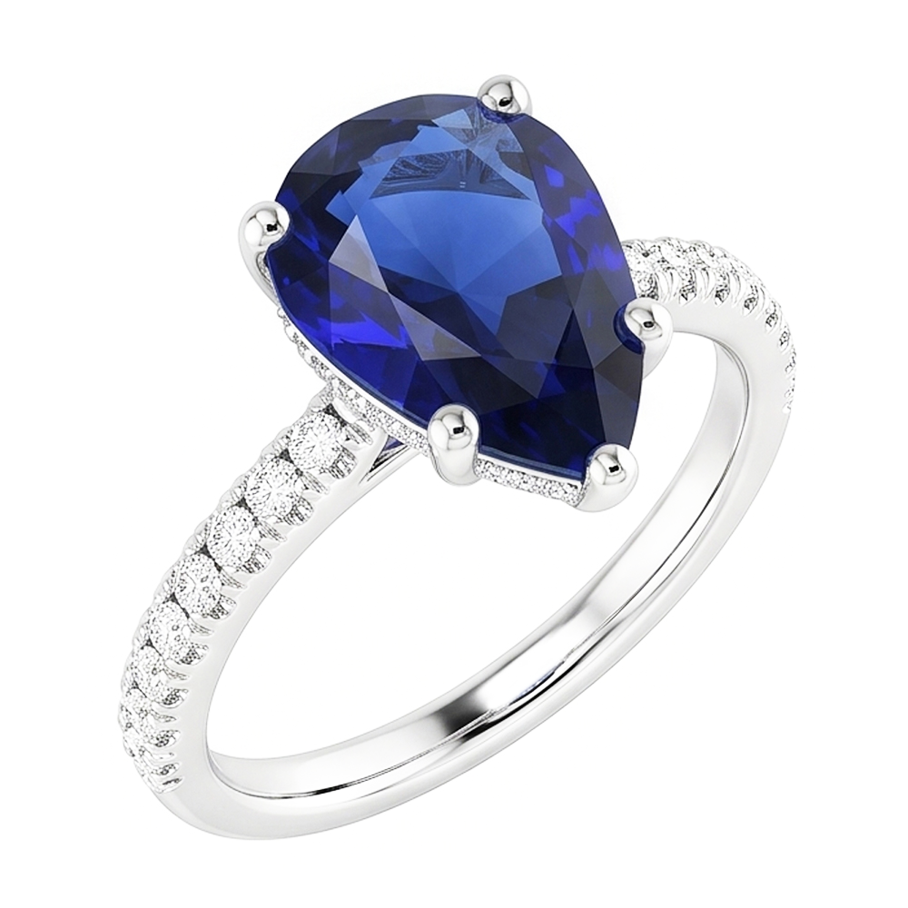 Natural Real ( Not Lab Grown )  Pear Blue Sapphire Ring With Accents 3 Carats