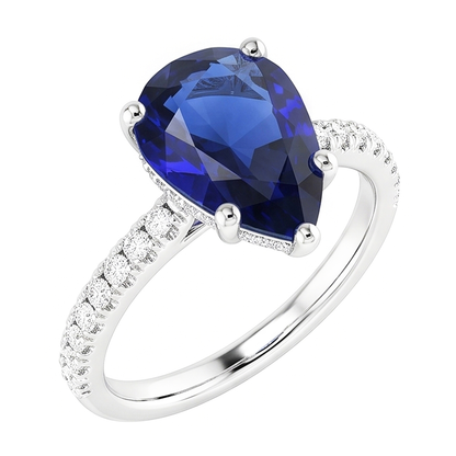 Natural Real ( Not Lab Grown )  Pear Blue Sapphire Ring With Accents 3 Carats