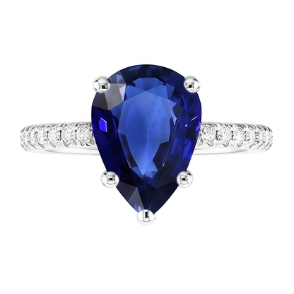 Natural Real ( Not Lab Grown )  Pear Blue Sapphire Ring With Accents 3 Carats