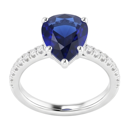 Natural Real ( Not Lab Grown )  Pear Blue Sapphire Ring With Accents 3 Carats