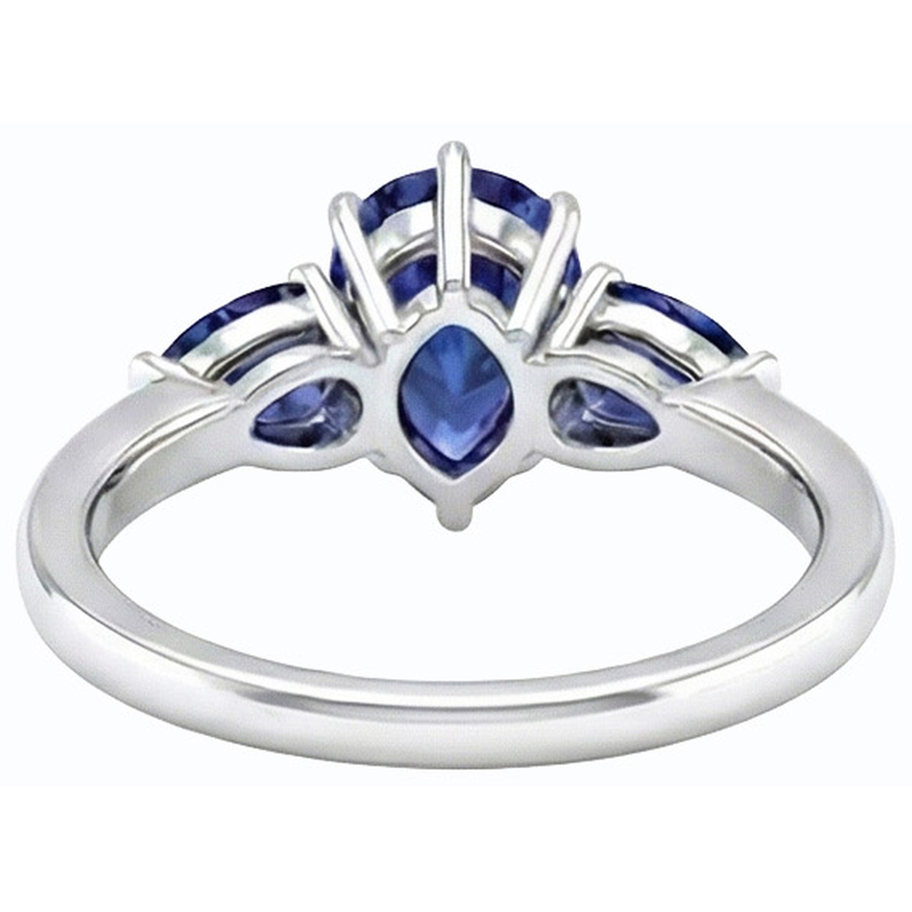 Natural Real ( Not Lab Grown )  Pear Blue Sapphire Three Stone Ring 2 Carats White Gold 14K